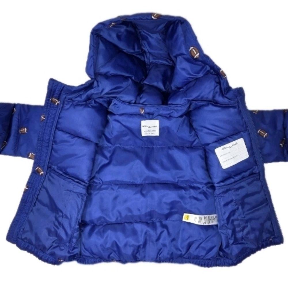 Miles The Label Boys Hooded Puffer Jacket Football Print Blue Size 4T - Picture 8 of 14